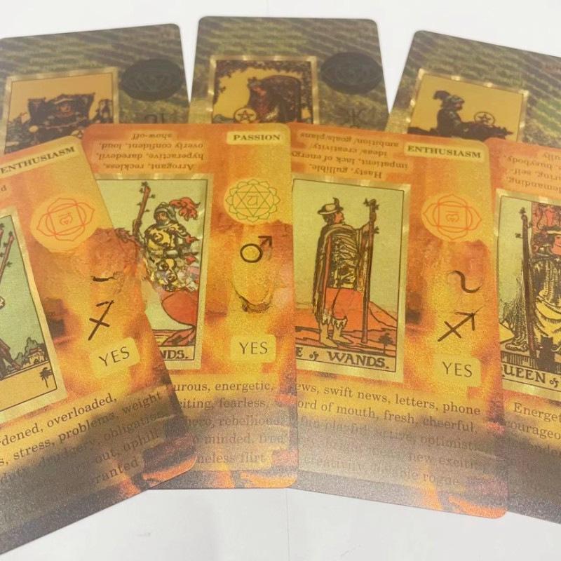 Gold Foil Waterproof Tarot Card Set with Full-Color Printing and Game Instructions