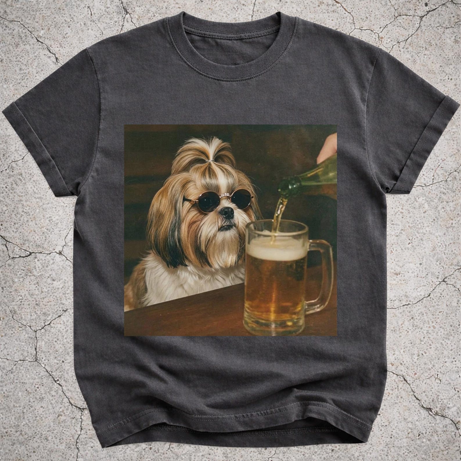 Shih Tzu Drinking Beer Shirt, Funny Shih Tzu Dog Meme T-Shirt, Beer Lover Gift, Shih Tzu Owner Vintage Graphic Tee, Silly Dog Novelty Shirt 3XL