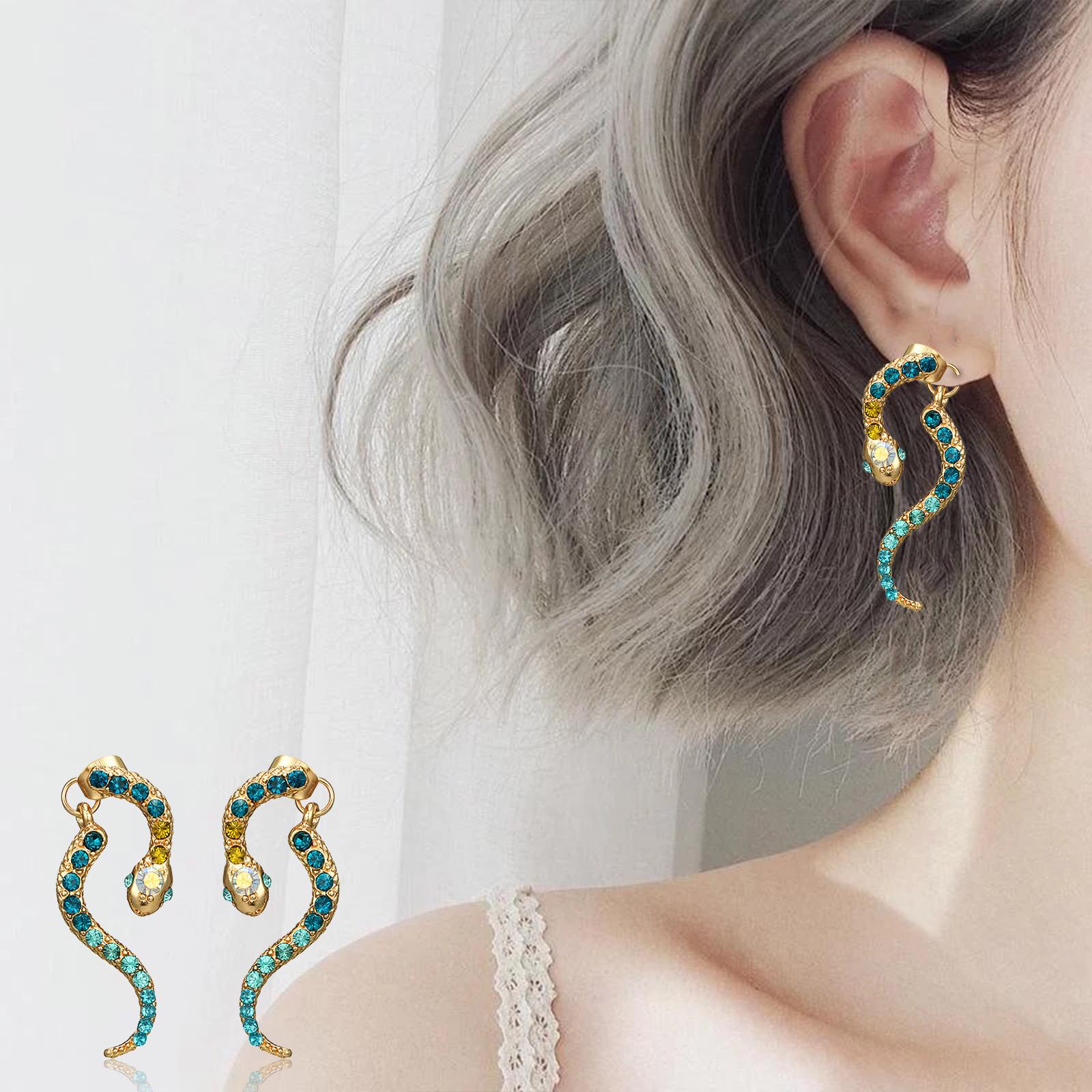 Винтажные серьги-гвоздики с бриллиантами в форме змеи One Size — фото 5