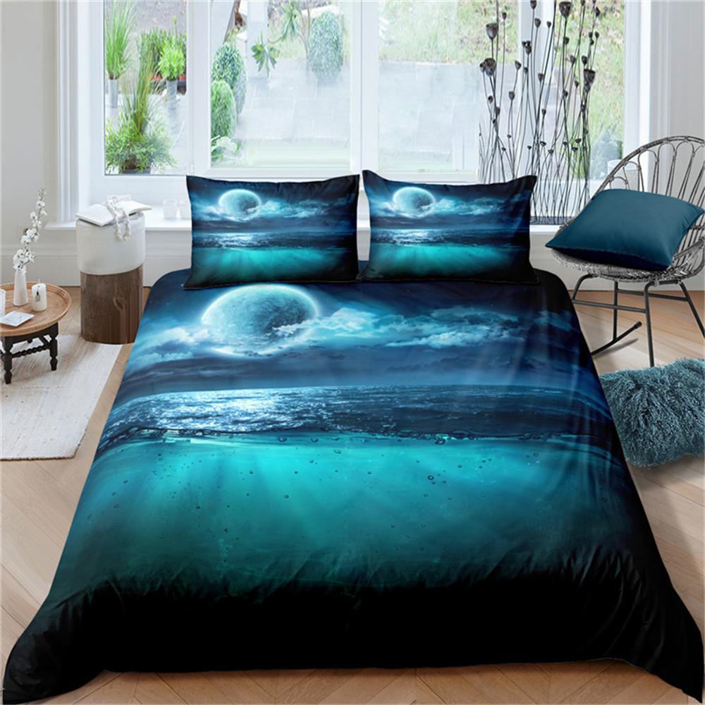 Wave Duvet Cover King/Queen Size 3D Blue Ocean Spray Waves Bedding Set for Kids Teens,Azure Seawater Soft Comforter Cover