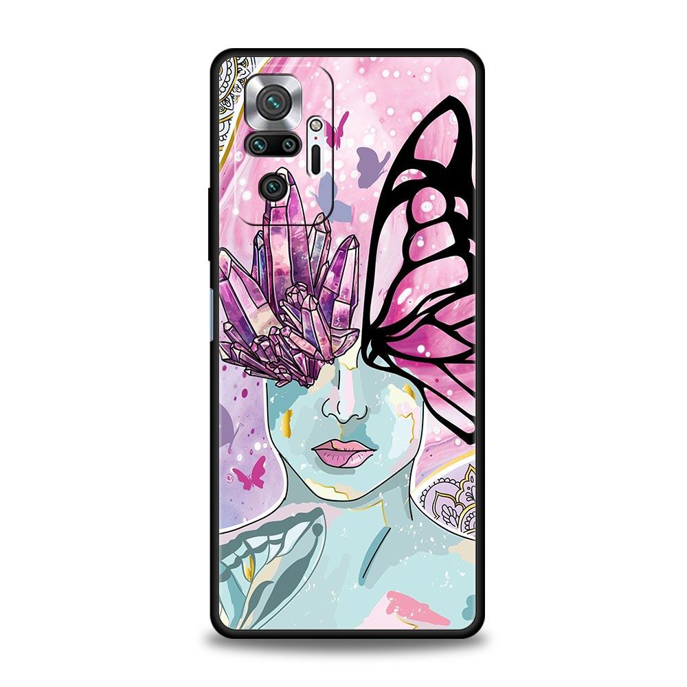 TPU Phone Case For Xiaomi Redmi Note 10 11 9 8 Pro 9S 7 8T 9T 9A 8A 9C K50 K40 Gaming Cover Paris Art Blue Butterfly Girl Flower