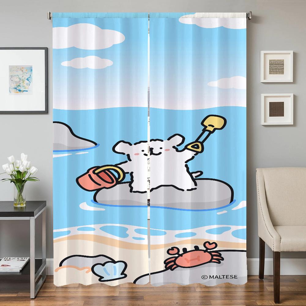 

Домашний интерьер Кухня Шторы для гостиной 2 шт. Плотные шторы Дверная занавеска Мальтийская болонка Спальня Украшение Раздел W50xH70cmx2pcs-CL