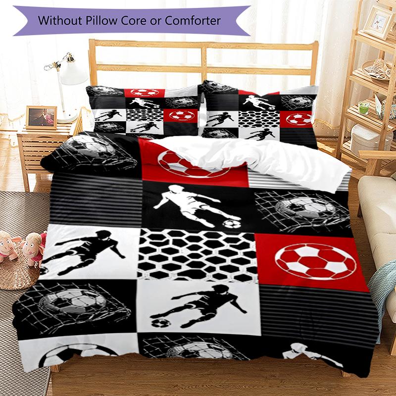 3pcs Soccer Bedding Set Duvet Cover Closure Includes 1 Duvet Cover & 2 Pillowcases, Soft and Comfortable for All Seasons.