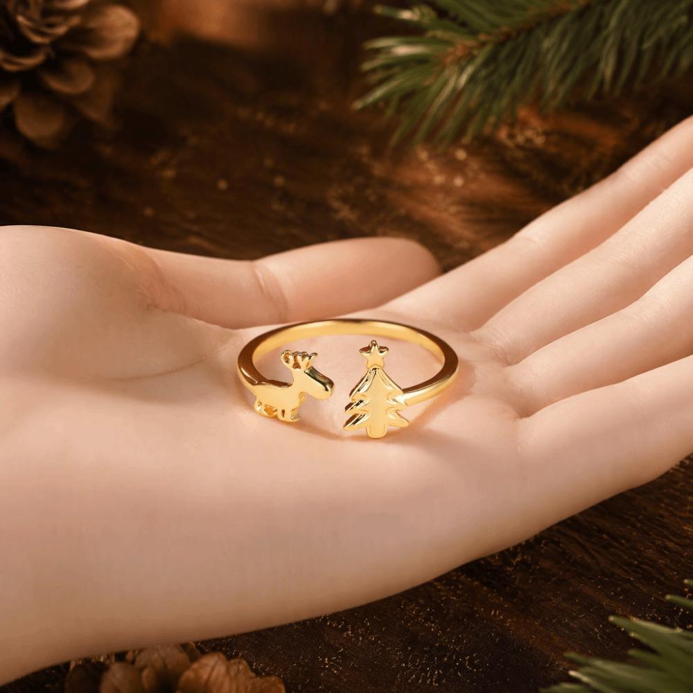Lightweight Reindeer Ring Retro Adjustable Ring Fashion Christmas Tree Ring Holiday