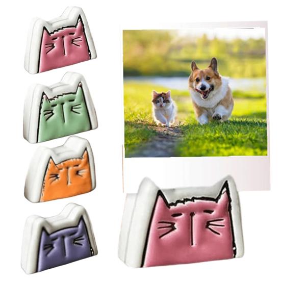 4Pcs Handmade Ceramic Cat Photo Holder Cat Shape Picture Display Holder Home Office Desktop Decoration Cat Lovers Gift