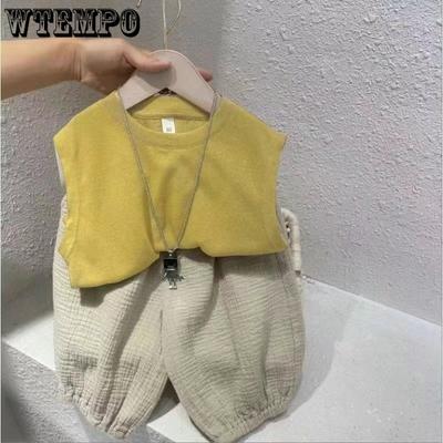 Boys' Vest Set Summer Children's Clothing Children's Baby Sleeveless Cropped Pants Two-piece Set Trendy