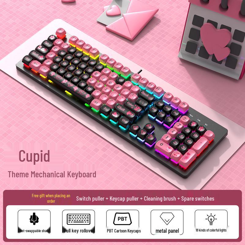 Custom Hot-Swappable Wired Mechanical Gaming Keyboard for Girls - Silent E-Sports Office/Desktop Use