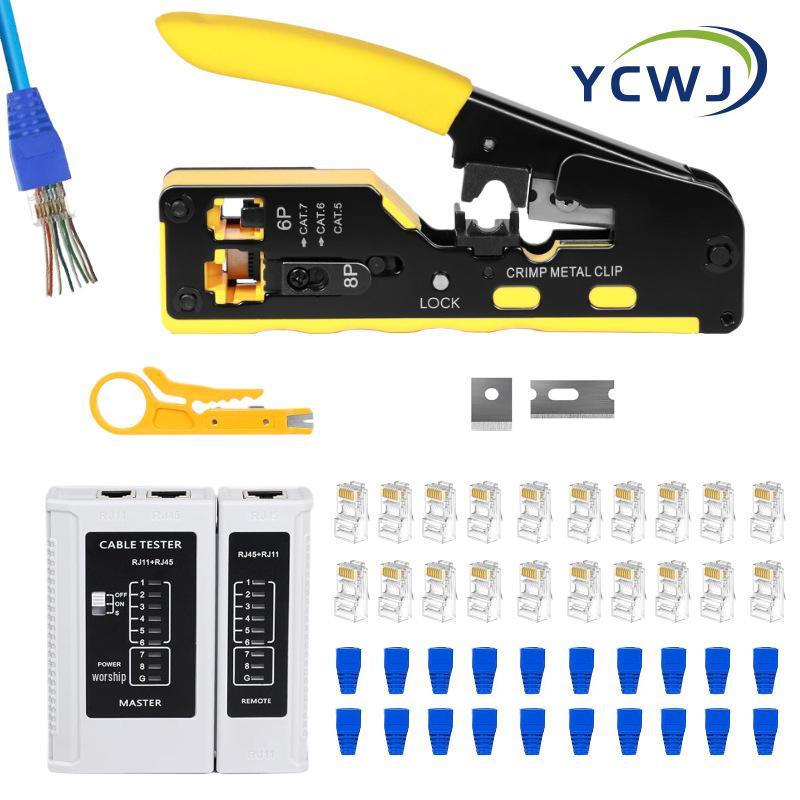 Multifunctional RJ45 Network Cable Crimper & Tester Set for Home Installation