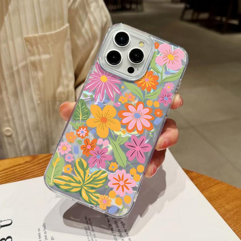 Vintage Colorful Flower Pattern Phone Case For iPhone 17 Air 16e 16 15 14 Pro Max 13 17 Pro Max Shockproof TPU Hybrid Hard PC Phone Cover