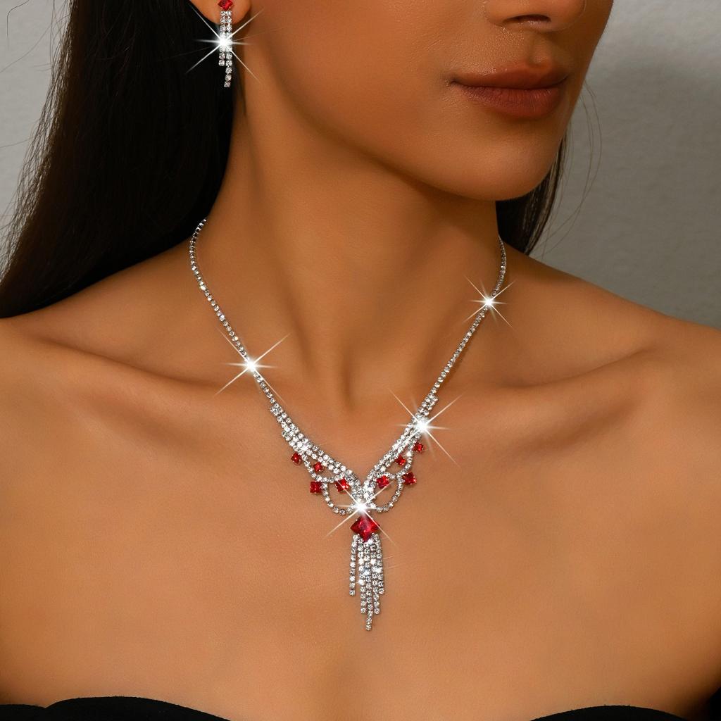 3 st Böhmisk Retro Feng Shui Diamant Tofs Damhalsband Örhängeset Strandsemester Strandfest Dagliga Klädtillbehör