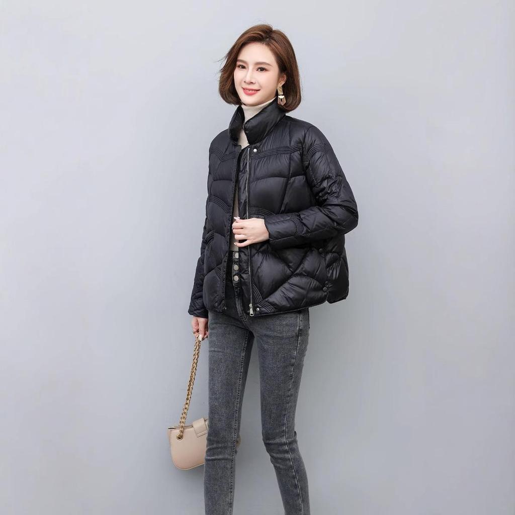 2024 Women's Winter Lightweight Short Down Jacket – Petite, Casual, Stand-Up Collar, White Duck Down