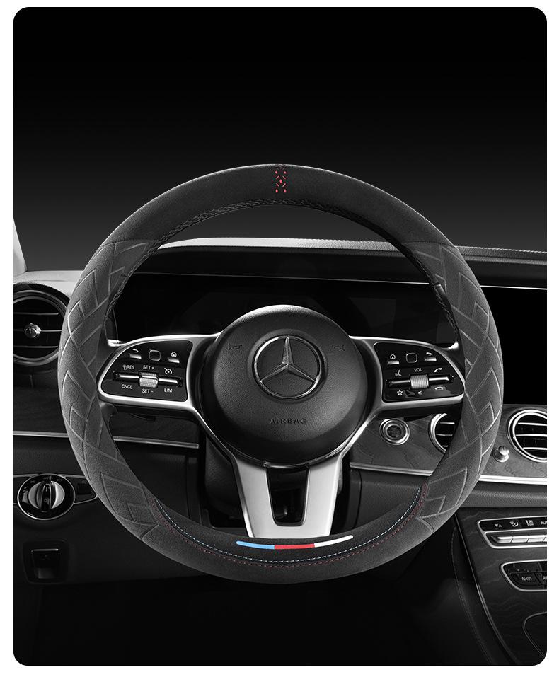 Plush Italian Suede Steering Wheel Cover: Ultra-Thin, Non-Slip, Sweat-Absorbent, Four Seasons Use