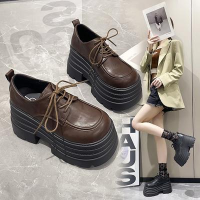British Style Platform Loafers Women's 2024 Autumn and Winter New Fashion Versatile Lace-up Muffin Platform Loafers