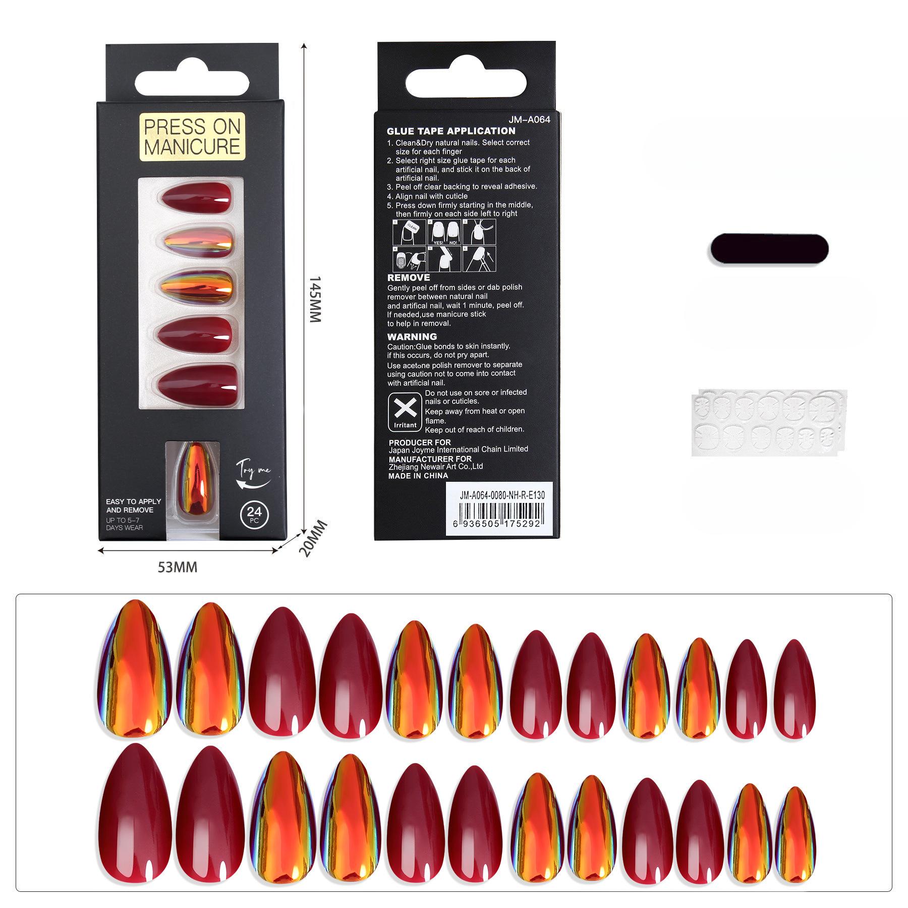 

Зеркальный Фосфоресцирующий Носимый Накладной Ноготь Миндалевидный Ноготь Однотонный Красный Наклейка для Ногтей