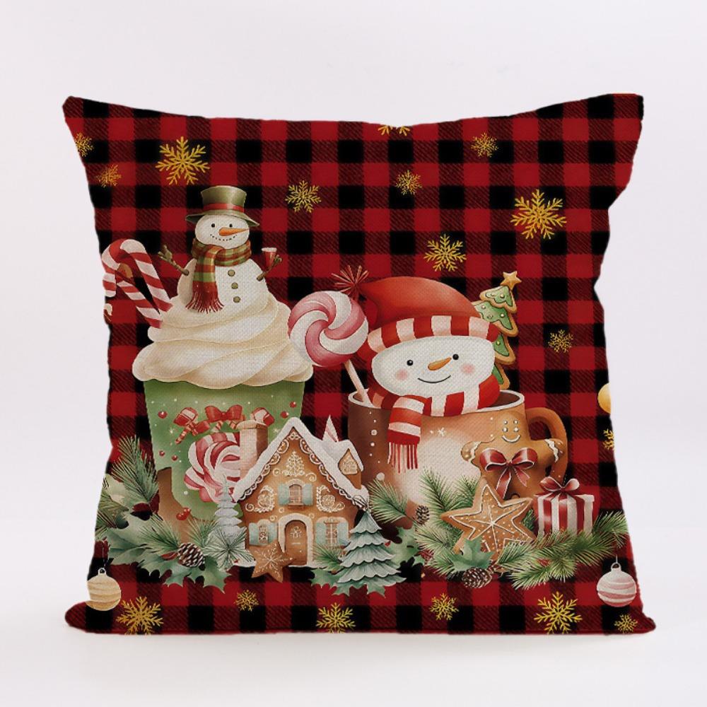 Christmas Pillow Cover Elk Santa Claus Decorative Sofa Decorative Linen Pillowcase for Christmas Sofa Decoration Party