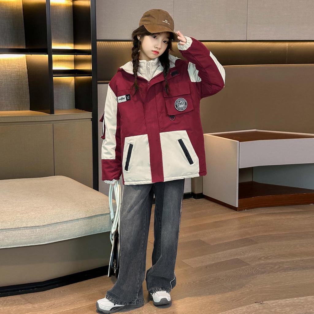 2025 Girls' Quilted Windbreaker Jacket - Stylish Autumn/Winter Thickened Trench Coat for Big Kids