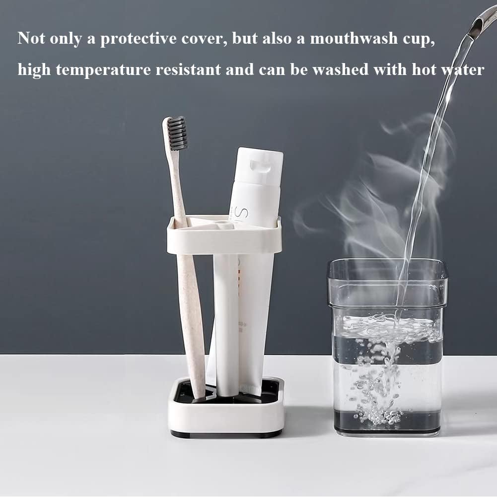 Toothbrush Holder with Cup/Cover Contains 3 Slots Compatible with Conventional Toothbrushes Can Store Toothpaste