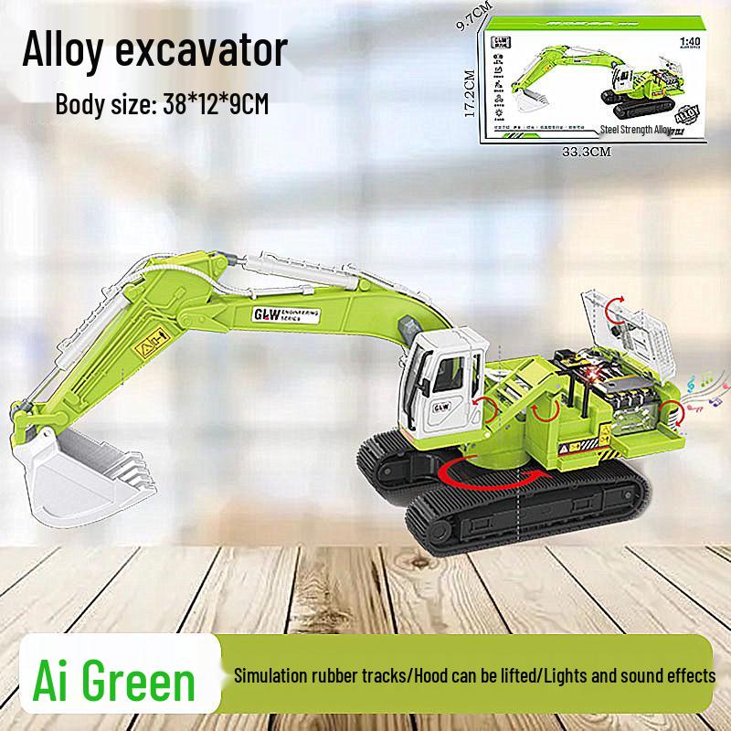 Children's Alloy Excavator Toy with Bucket & Drilling Machine for Boys Ages 2-5