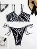 2025 Cross-Border Lace-Up Printed Bikini Swimsuit for Women - European & American Style