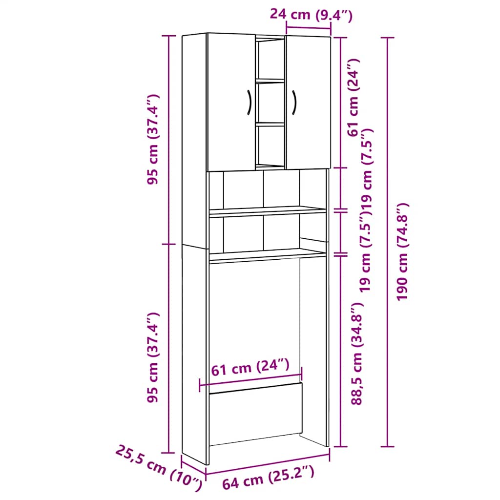 Washing Machine Cabinet In Sonoma Oak 64 X 25.5 X 190 Cm