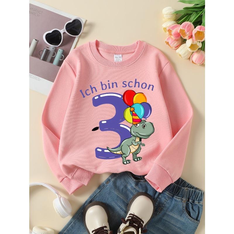 I Am Three Years Old Dinosaur Party Unisex Crew Neck Fashion Sweatshirt, Autumn and Winter Western Style Top, Children's Long Sleeved T-shirt