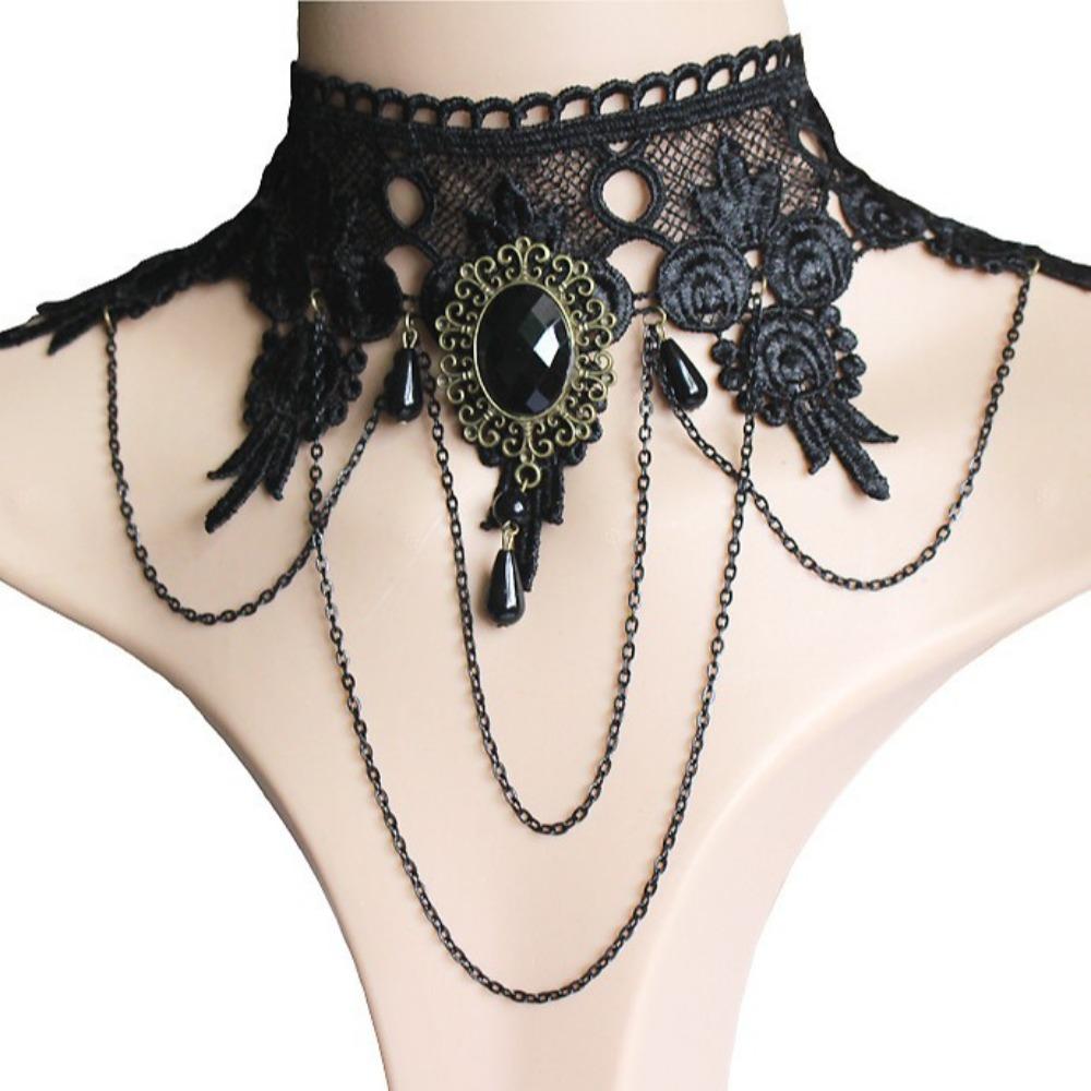 Gothic Black Lace Choker Necklace Halloween Collar Choker  Steampunk Party Jewelry Gift чёрный