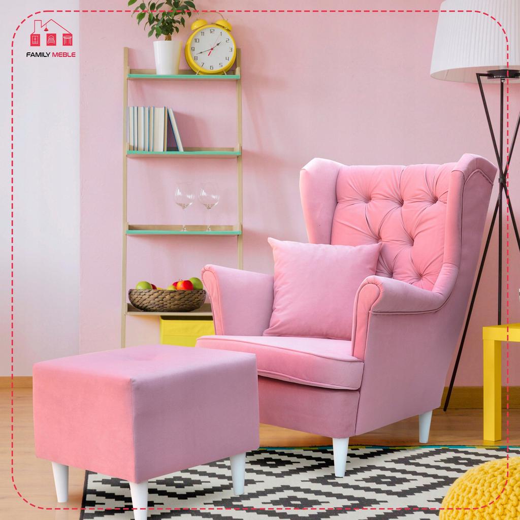 Fotel uszak Gaja z podnóżkiem skandynawski Family Meble yellow + pufa