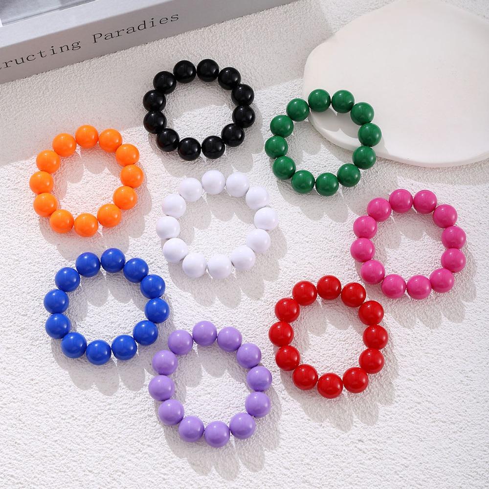 Pulseira Colorida de Contas Grandes Moda Pulseira de Contas Plásticas Elásticas Pulseiras Empilháveis Redondas Feitas à Mão