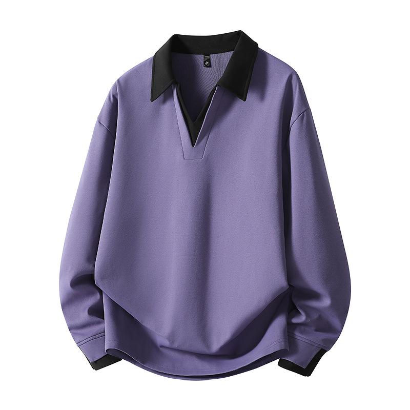 

Autumn And Winter Fleece Thickened Heavy-Duty Large-Size Lapel Sweater Men S Color Matching Polo Shirt V-Neck Top Men S 4XL