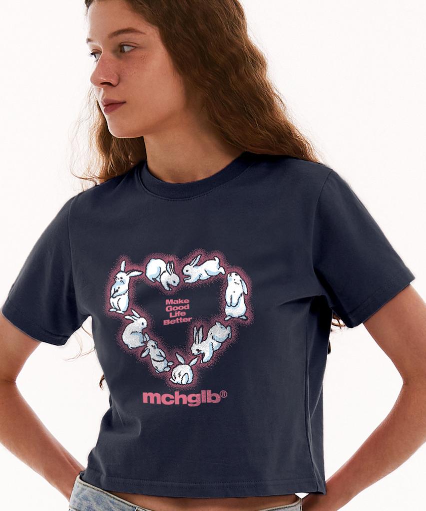 MATCHGLOBE Heart Rabbit Crop Top (Navy)