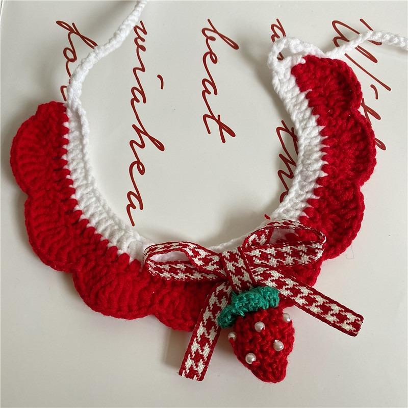 Cat Knitted Scarf Collar Red Christmas Dog Saliva Towel Strawberry Pet Ornament Christmas Knitted Scarf Pet Christmas Gift