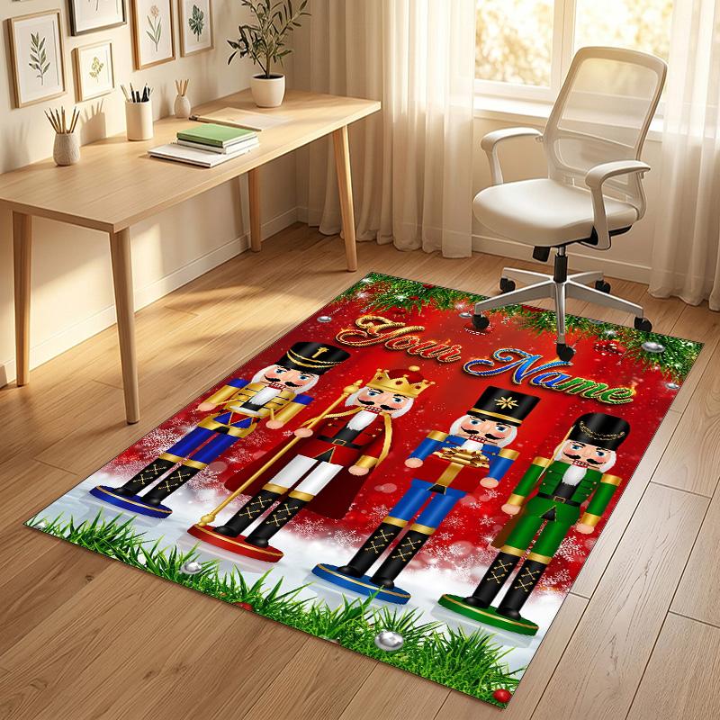 Christmas Theme Crystal Velvet Rug Personalized Custom Name Text Soft Floor Mat Home Decor