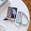 Cute Blooming PU Leather Cover with Scarf Handbag Style Chain Wrist Strap For Samsung Galaxy Z Fold 6 5 4 3 5G Hard Phone Case