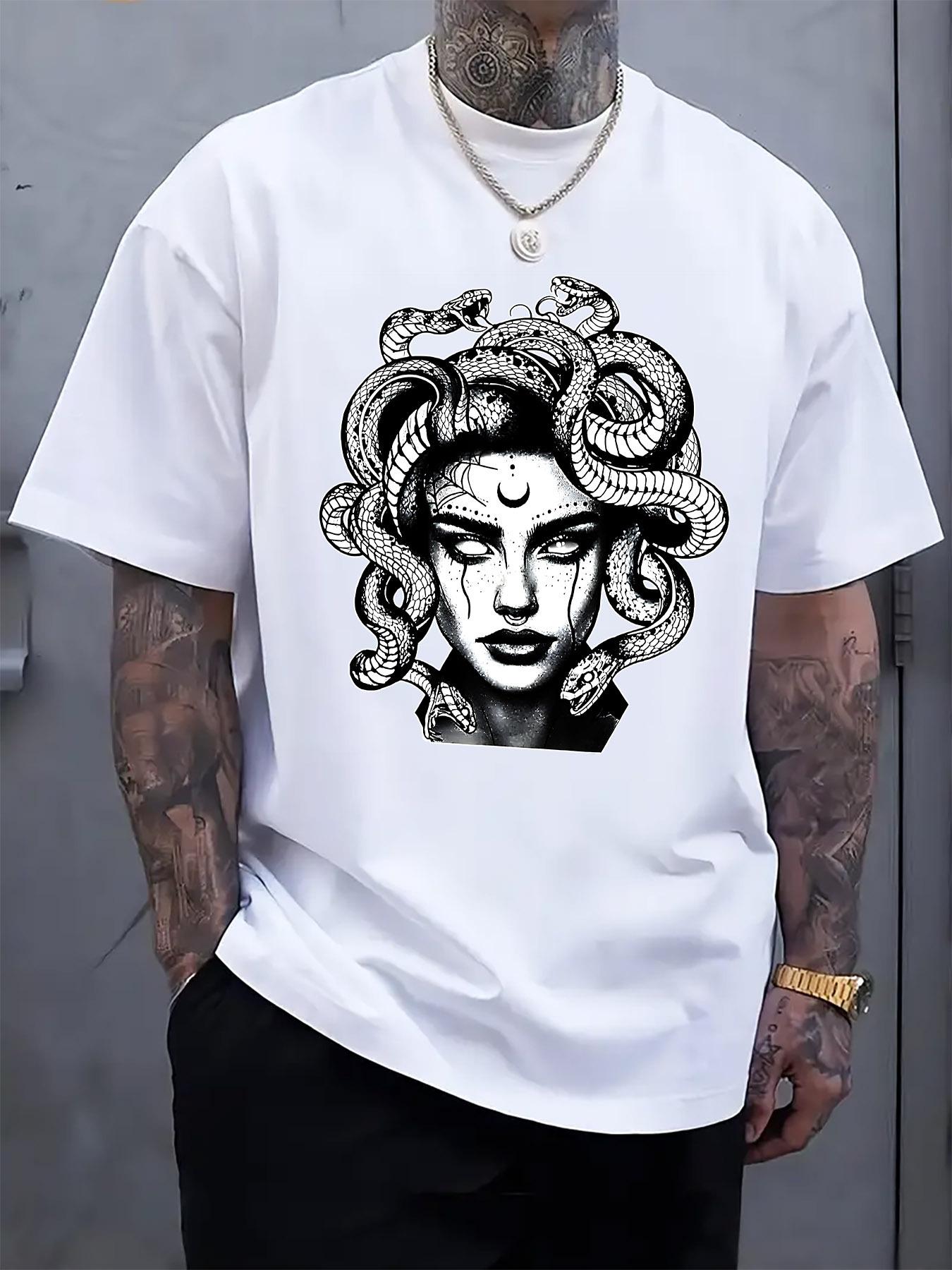 

Medusa Illustration Print Short Sleeve T-shirt - Black & White Graphic Tee M