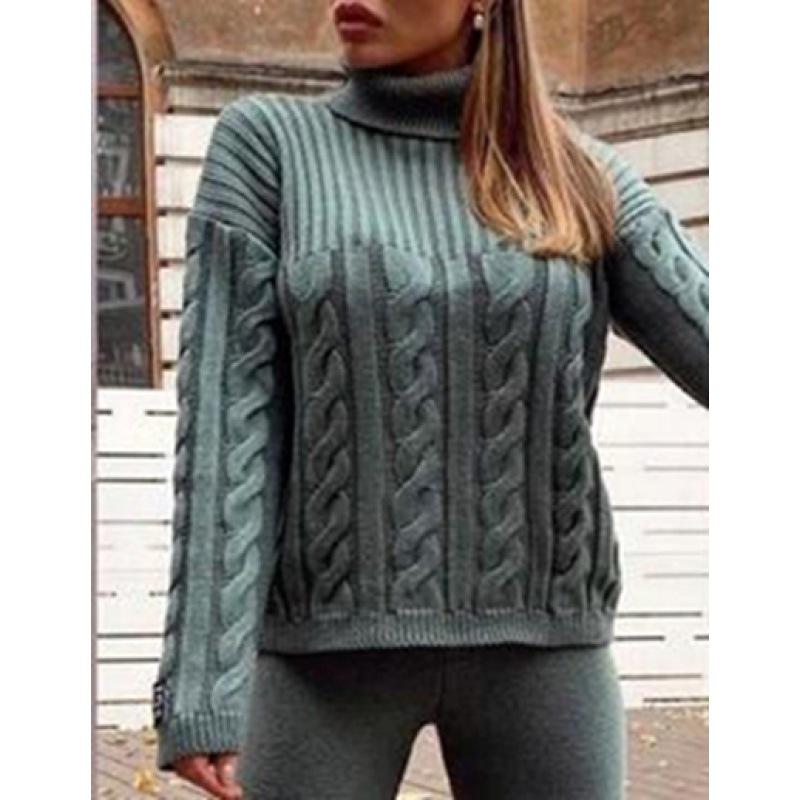 2023 Women's Knitted Cable Knit Two-Piece High Neck Sweater Set