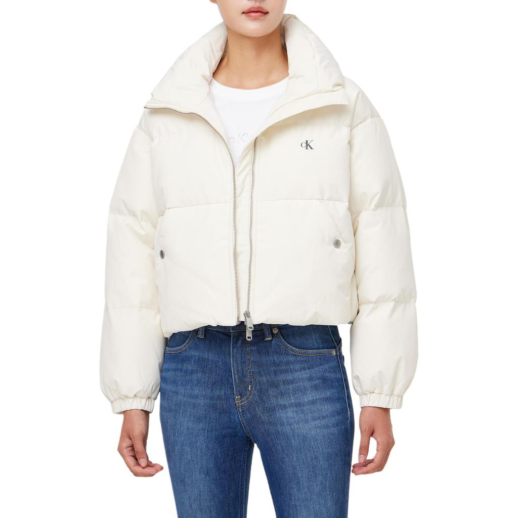 Calvin Klein Comfortable Letter Print Short Korean Style Down Jacket Women Jackets White J225572YBI