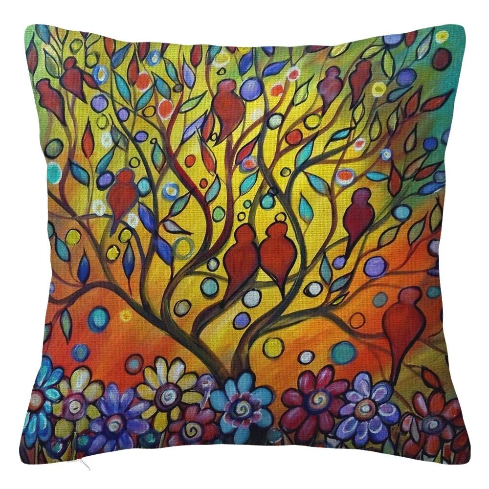 

Branch bird flower linen pillowcase sofa cushion cover home decoration can be customized for you LK-BZT- , 66x66cm