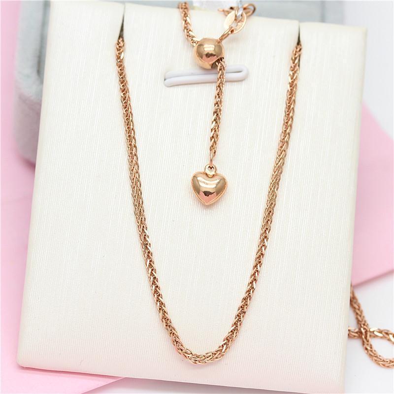 Rose Gold Peach Heart Women's Clavicle Necklace - Simple, Fashionable Chopin Chain Style