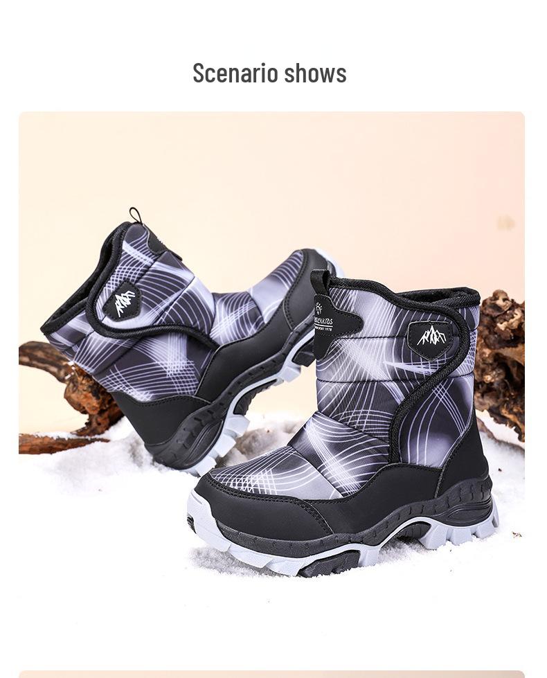 Children's Waterproof Snow Boots with Ice Cleats - Warm, Non-slip, Velvet-lined Winter Boots for Medium To Large Kids, Blue.