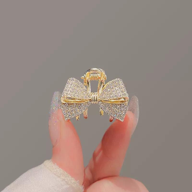 

Fine Rhinestone Bow Hairpin, Small Princess Hair Clip, Top Clip For Side Buns one size