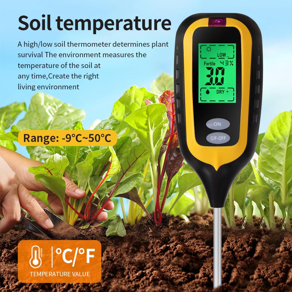 Handheld Soil Tester 6 in 1 Soil PH Moisture Sunlight Temp Fertility Meter Digital Acidity Meter Flower Soil Analyzer for Garden