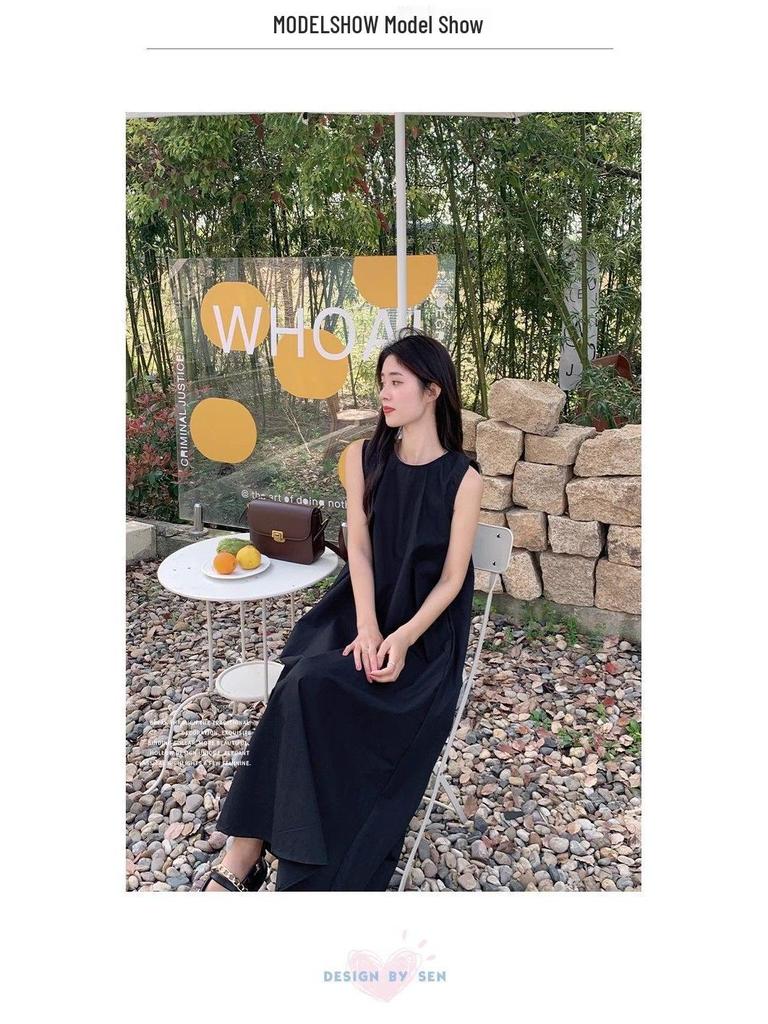 Women's Casual Sleeveless Pleated A-line Dress with Hollow-Out Design