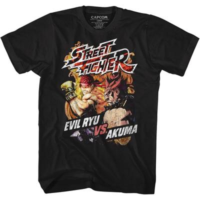 Street Fighter SF Video Game Franchise Evil Ryu Vs Akuma Black Adult T-Shirt Tee