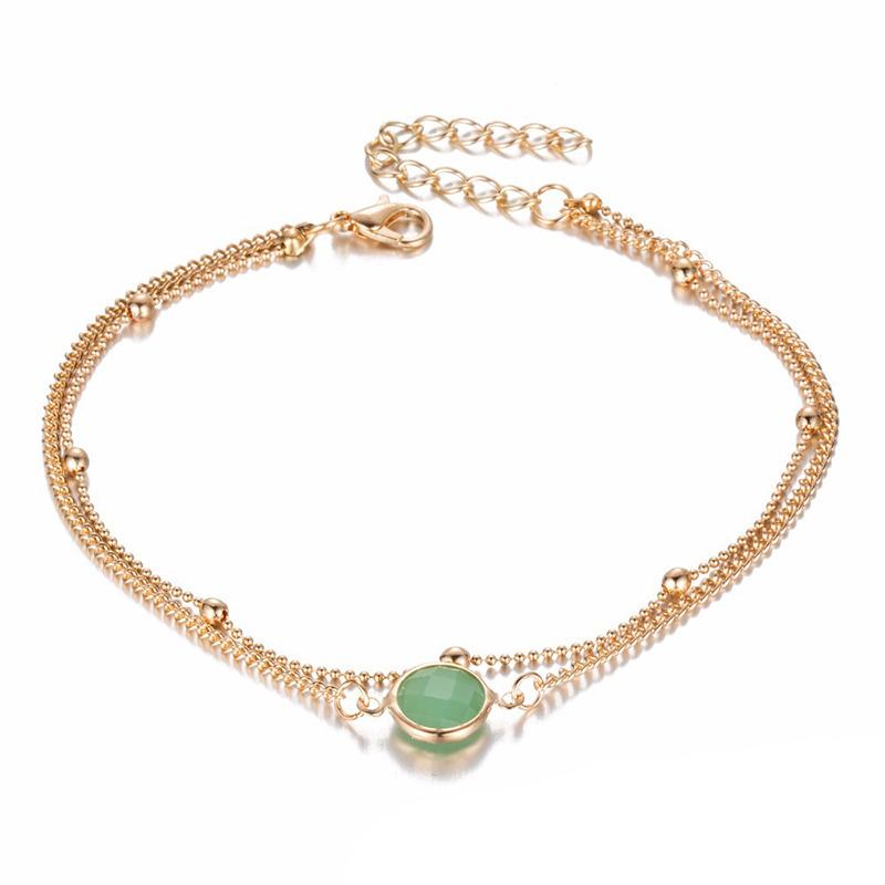 Bohemian Double Layers Anklet Fashion Opal Crystal Anklets For Women Beach Barefoot Bracelet Ankle On Leg Female Ankle Jewelry