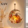 Light Catching Decorative Hanging Pendant Stained Glass Pumpkin Moon Suncatcher, Acrylic Crescent Window Decor with for Fall Parties Flowers