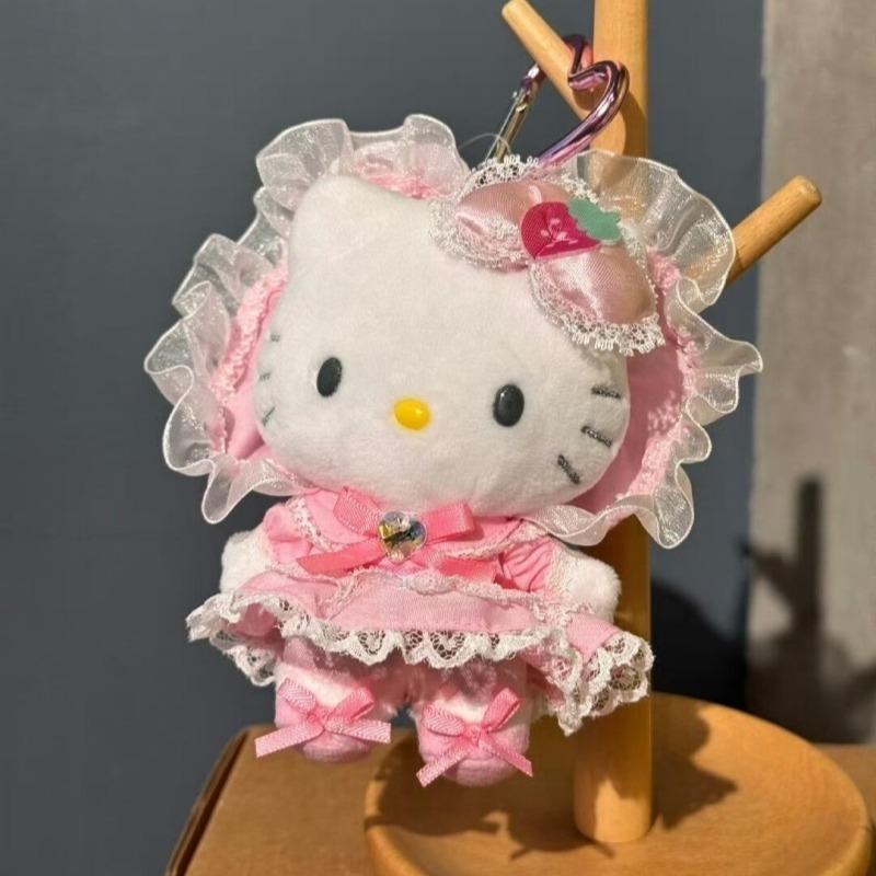 New Hello Kitty Plush Keychain Intricate Work Lolita Lace Dress Kitty Bag Charm Stuffed Sweet Maid Decoration Pendant Girly Gift
