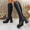 Fashion 2025 New Knee High Boots Women Square Heels Casual Winter Long Boot Shoes Ladies Designer Square Toe Zipper Fashion Knight Boots