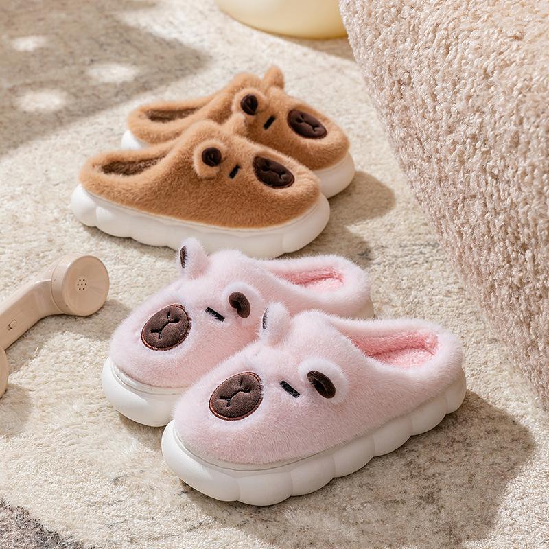 Bear Cartoon Cotton Slippers Autumn and Winter Indoor Home Thick-soled Velvet Warm and Non-slip Couple Cotton Shoes