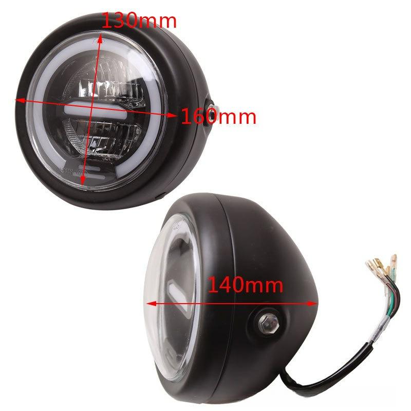 6.8 Inch Led Motorcycle Headlight Assembly With Brackets High Low Beam Halo Drl Running Light For Retro Cafe Racer Harley