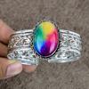 Rainbow Solar Quartz Gemstone 925 Sterling Silver Cuff Bangle Adjustable KKG-187